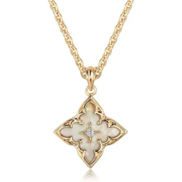 Gold Clover Necklace for Women - 14K Gold Plated CZ Pendant, Adjustable Choker - Picture 1 of 7